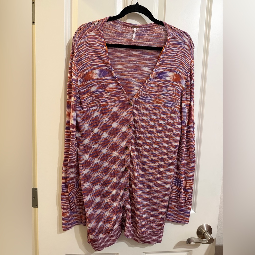 Free People into the night striped long line button cardigan. Size small